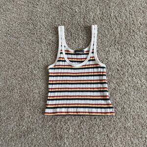 Colorful Pride LGTBQ White Tank Top Womens White Striped Rainbow Top Size 4